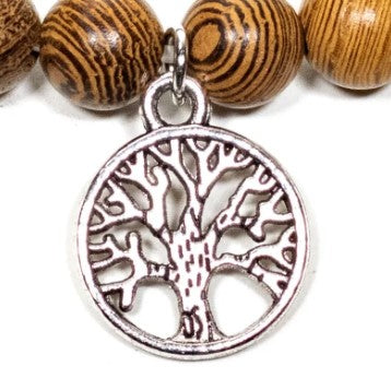 Braccialetto elastico "Mala" in legno Wengè con Albero della Vita