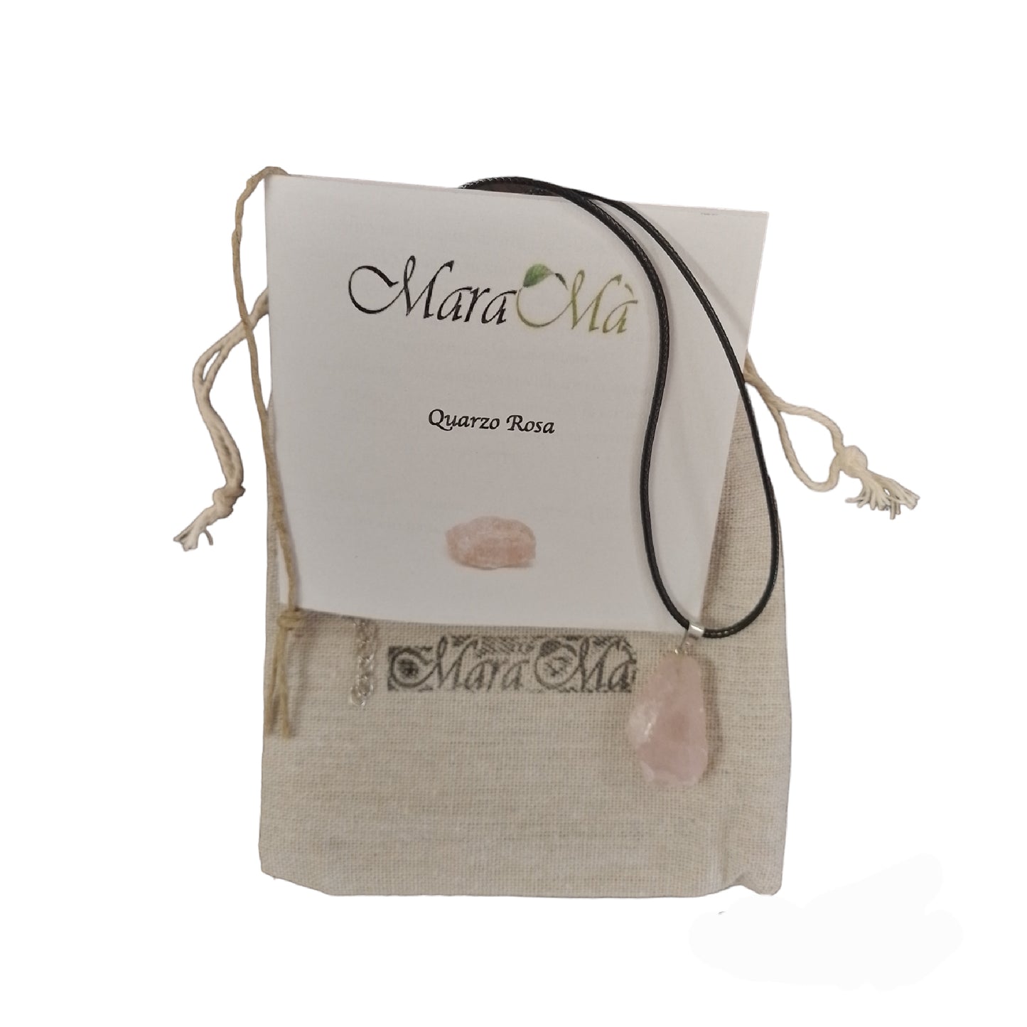 Collana con Ciondolo in Pietra Quarzo Rosa grezza