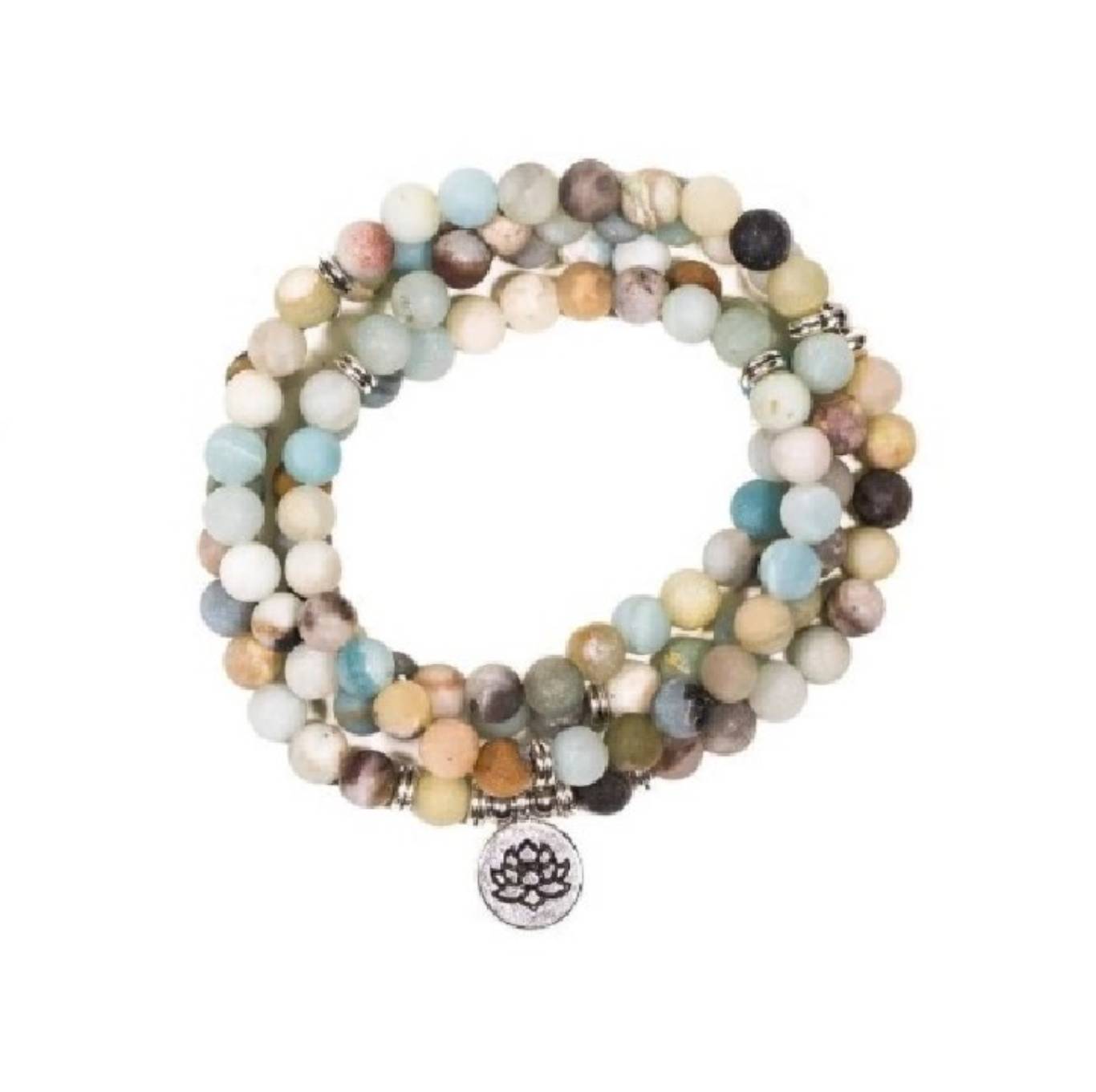 Braccialetto o collana elastico "Mala" in Amazzonite da 108 grani con Fiore di Loto