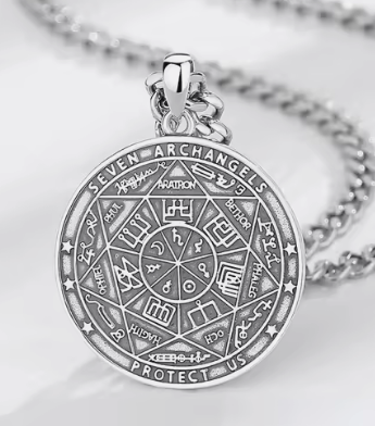 Collana ciondolo, I SETTE ARCANGELI Talismano "Manifestazione della protezione Divina" colore argento.