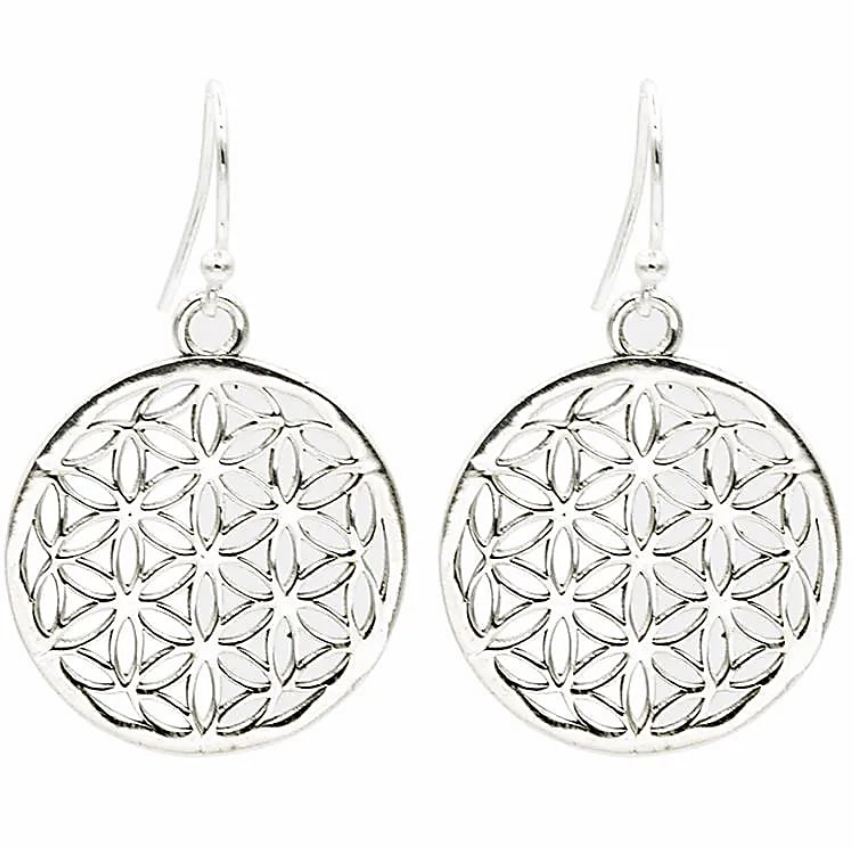 Orecchini Fiore della vita in ottone color argento