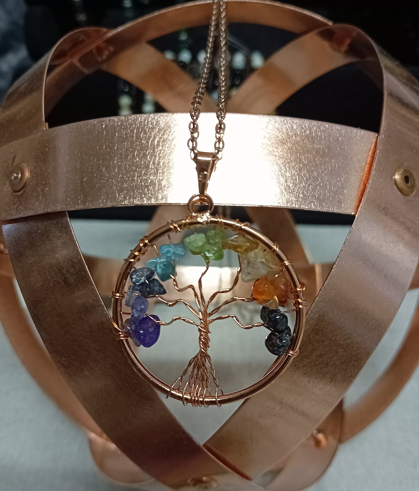 Collana ciondolo albero della vita con pietre naturali finitura colore rame