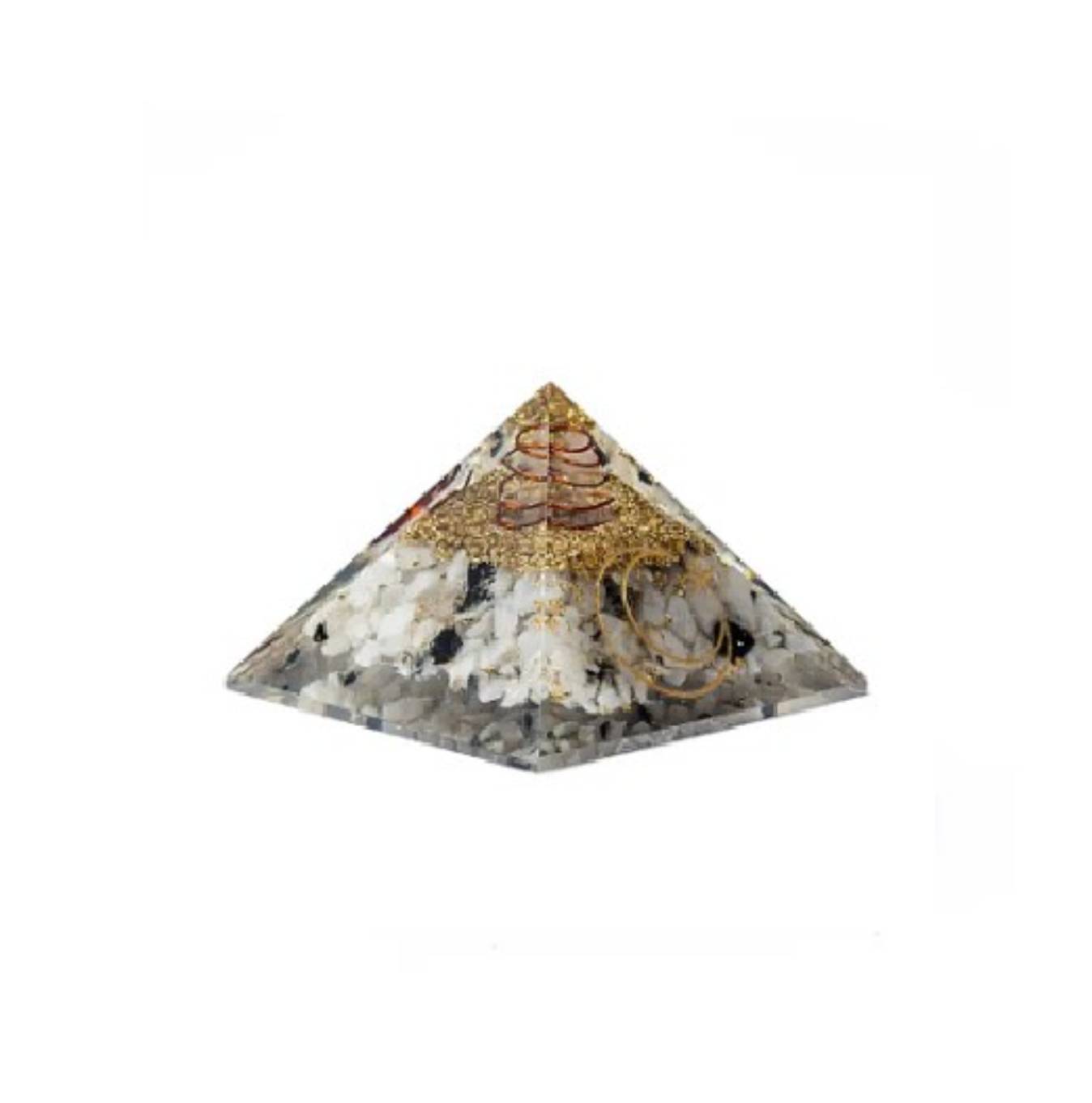 Piramide Orgonite con pietra di Luna con simbolo della Luna 7,5 x 7,5 x 6 cm