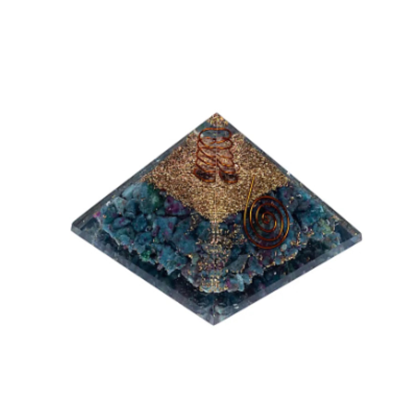 Piramide Orgonite con Rubino e Cianite