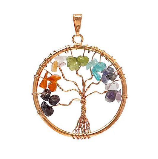 Collana ciondolo albero della vita con pietre naturali finitura colore rame