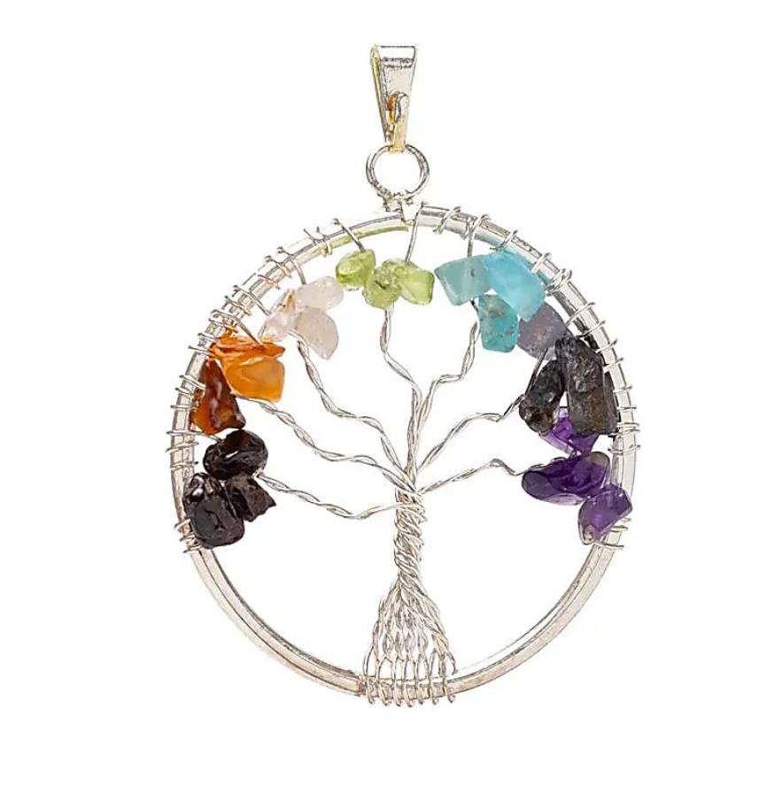 Collana ciondolo albero della vita con pietre naturali finitura argento