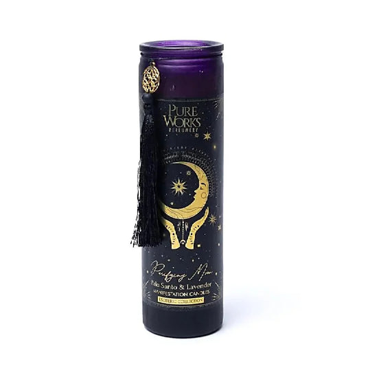 Candela d'intenti Purifying Moon in Vetro - Palo Santo e Lavanda