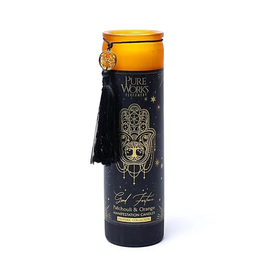 Candela d'intenti Good Fortune in Vetro - Patchouli e Arancia