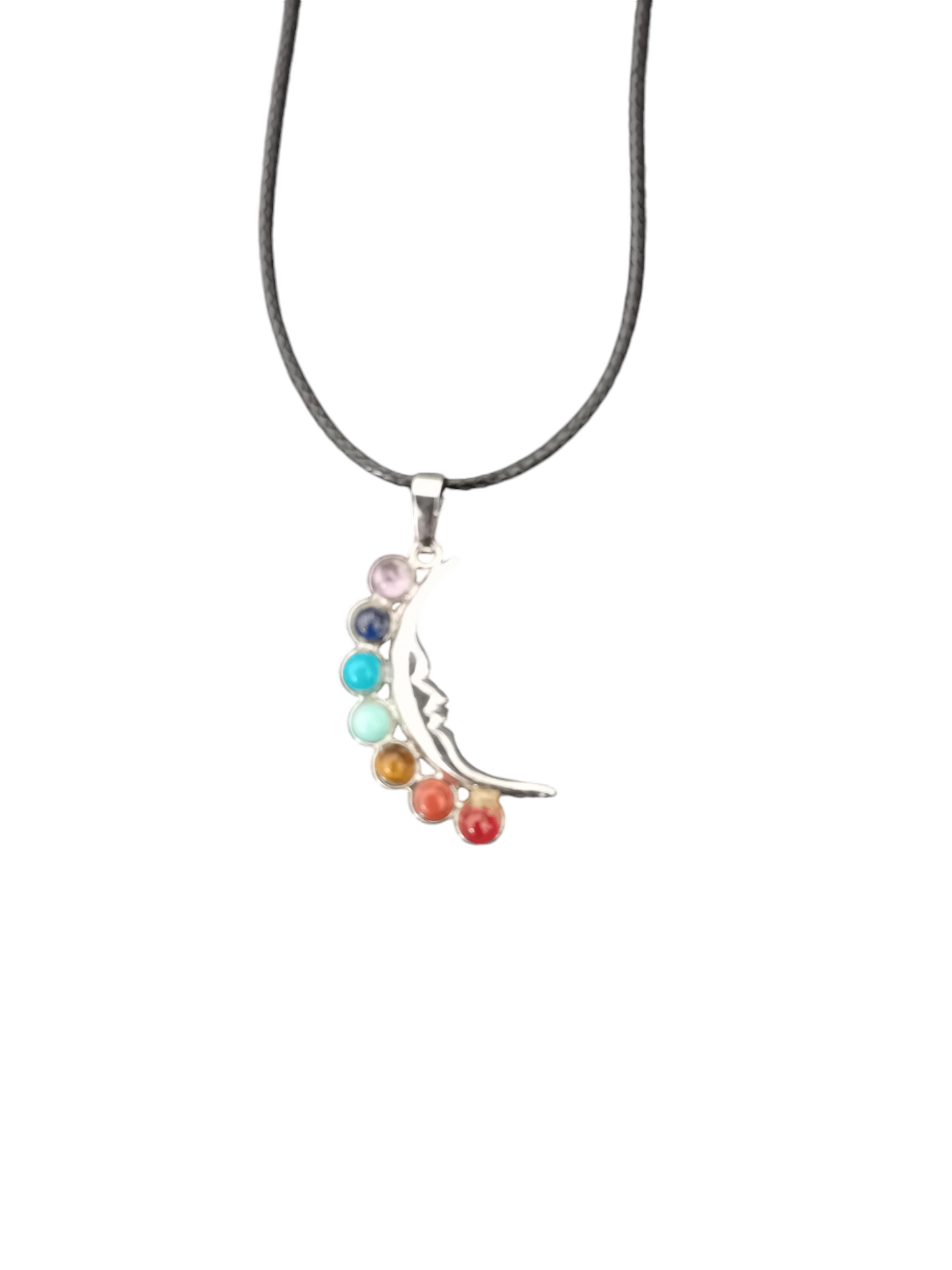 Collana pendente a forma di Luna e pietre  dei 7 Chakra