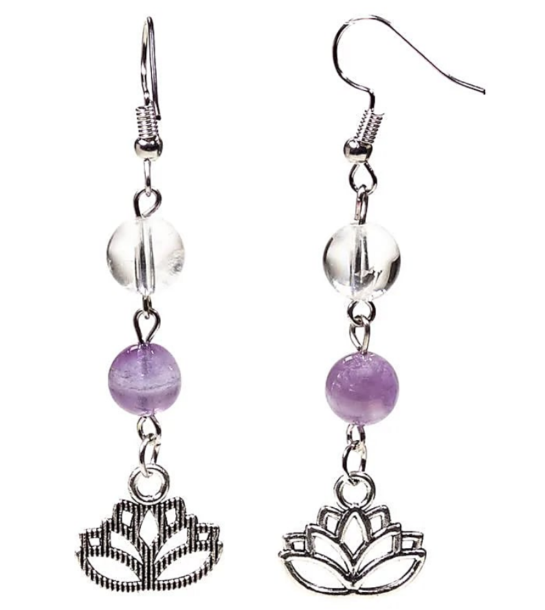 Orecchini Ametista chevron/Cristallo di rocca loto