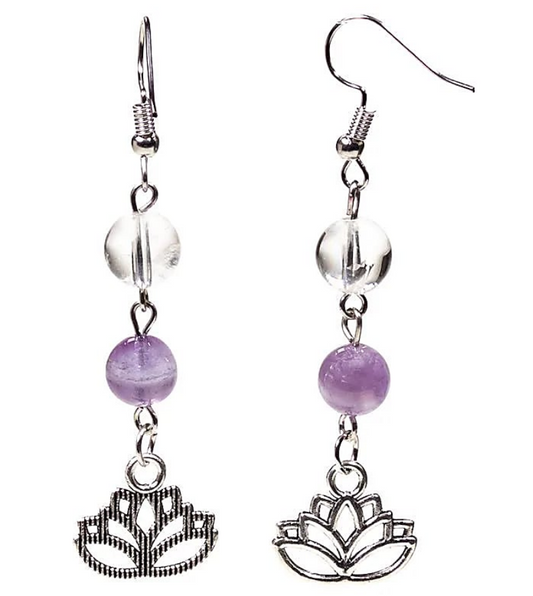 Orecchini Ametista chevron/Cristallo di rocca loto