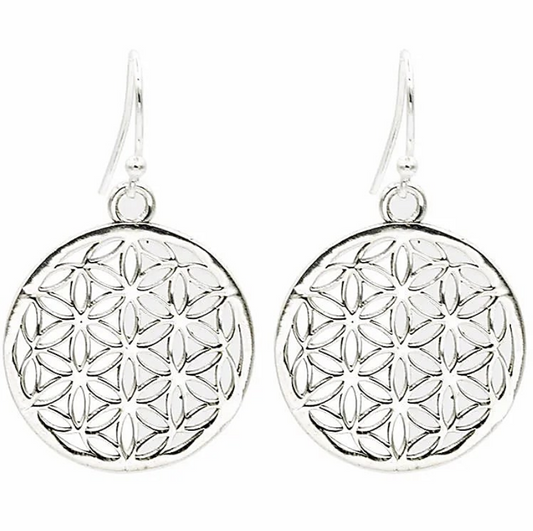 Orecchini Fiore della vita in ottone color argento