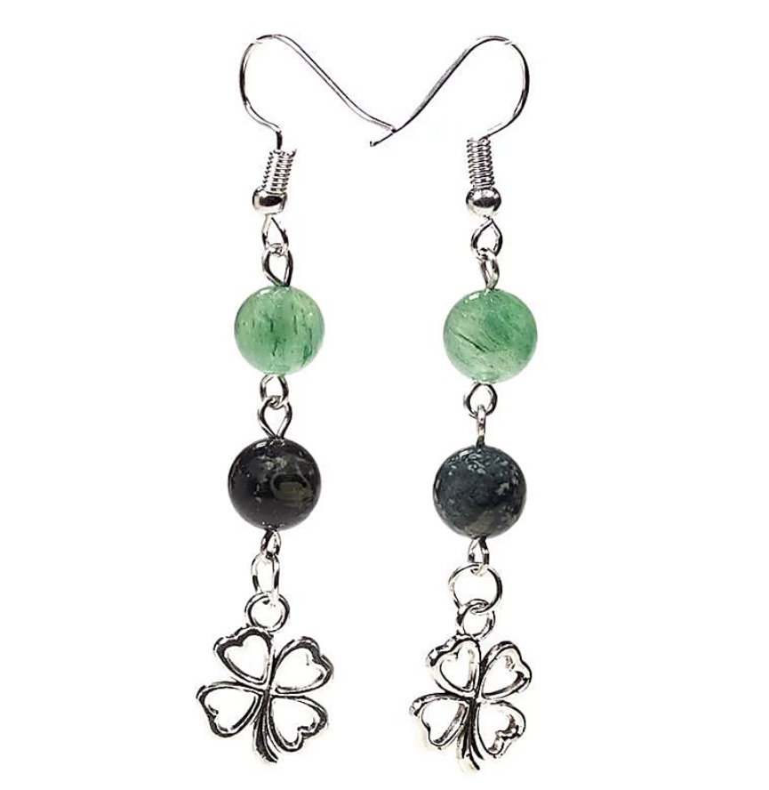 Orecchini Diaspro kambaba/Avventurina verde trifoglio