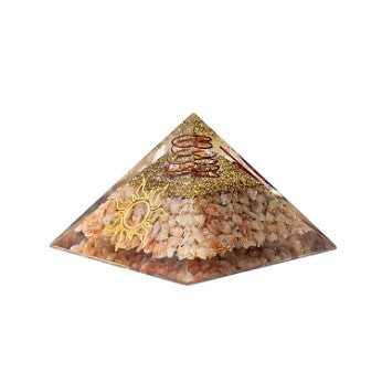 Piramide Orgonite con pietra del Sole con simbolo del Sole 7,5 x 7,5 x 5,5 cm