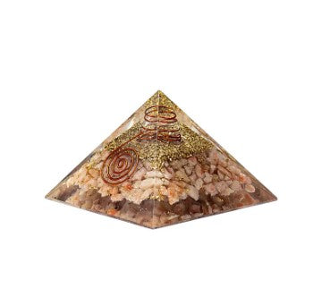 Piramide Orgonite con pietra del Sole con simbolo del Sole 7,5 x 7,5 x 5,5 cm