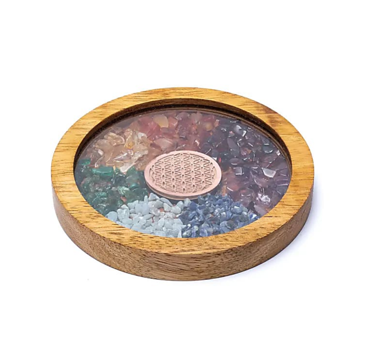 Sottobicchiere in legno Chakra e Fiore della vita