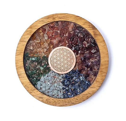 Sottobicchiere in legno Chakra e Fiore della vita
